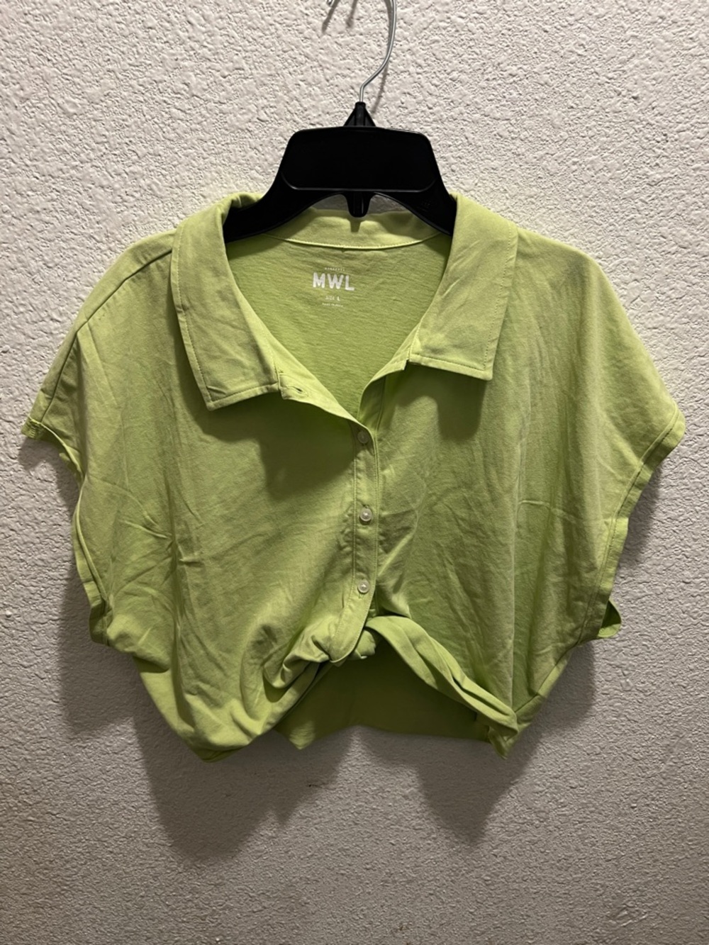 Madewell Lime Green Cropped Button-Front Polo